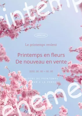 Promouvoir une simple vente de printemps en rose et bleu clair