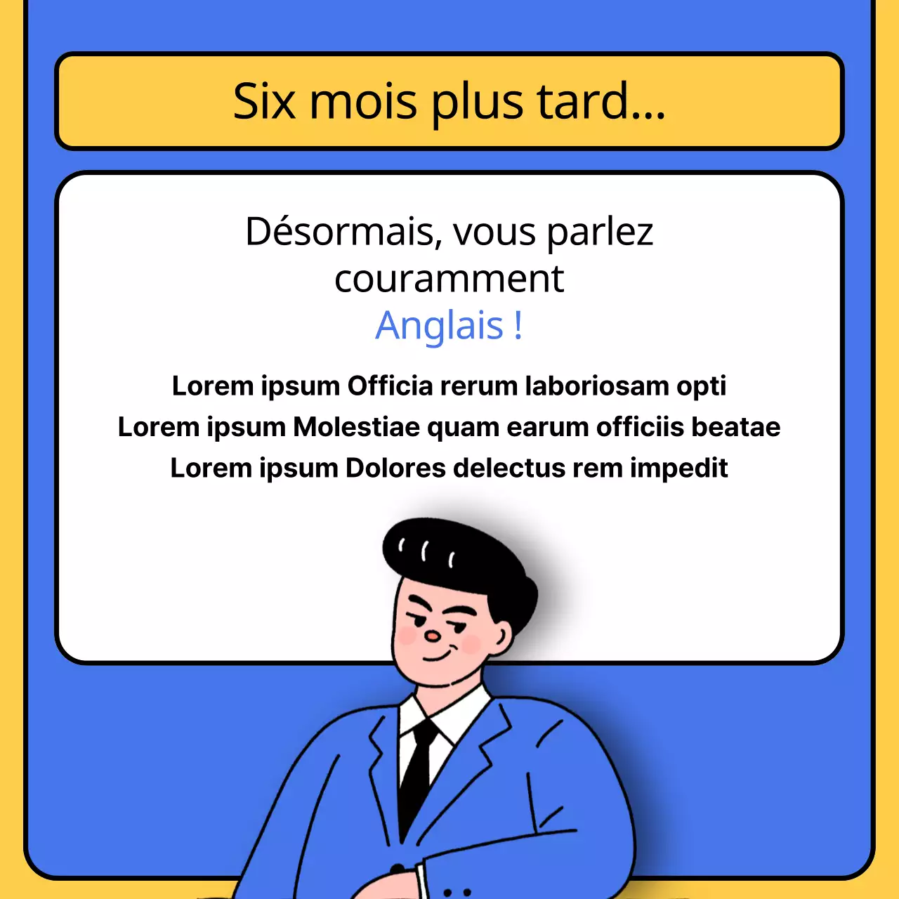 Promouvoir une école d'anglais kitsch en bleu et jaune