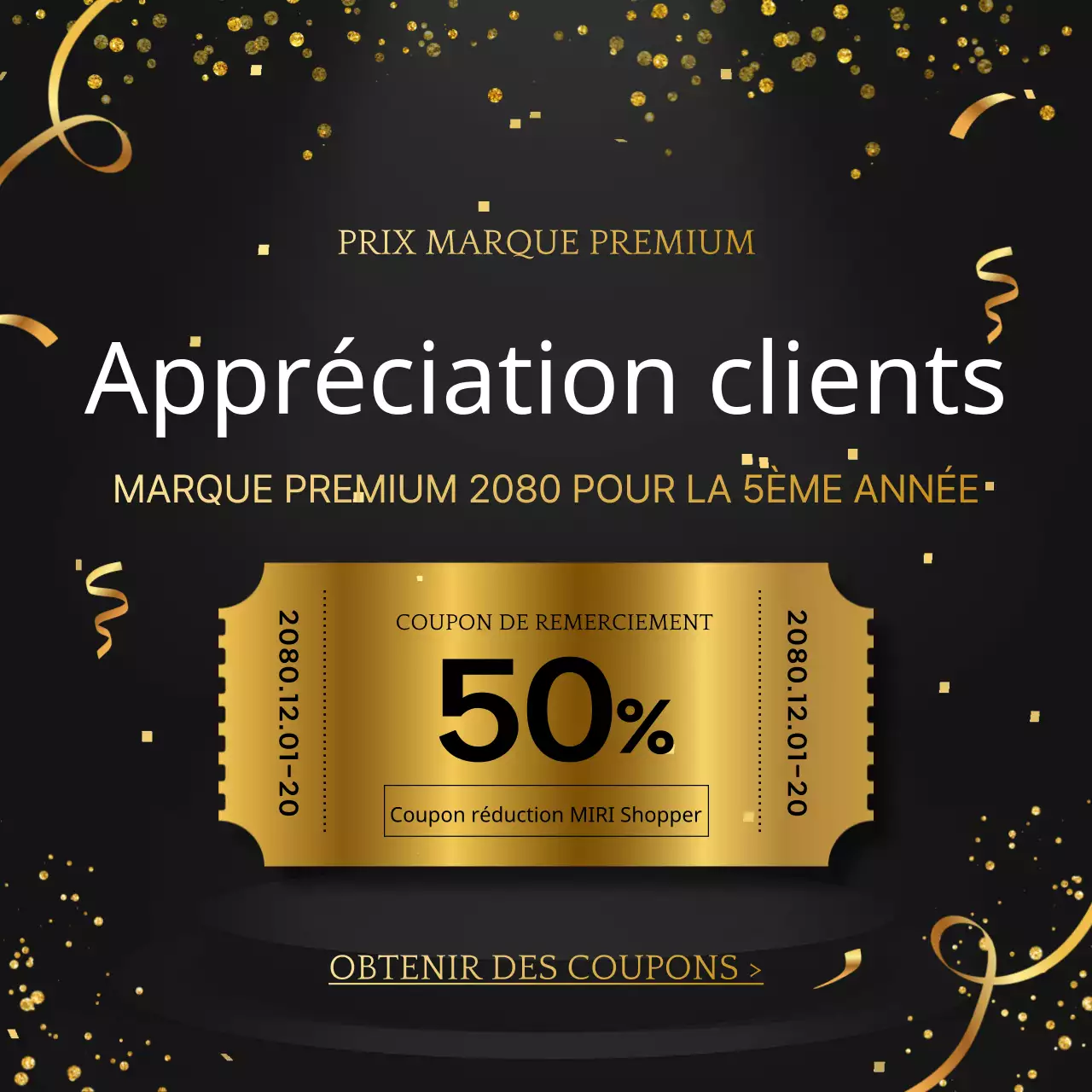 Annoncez une luxueuse vente de récompenses de fin d'année en or et noir