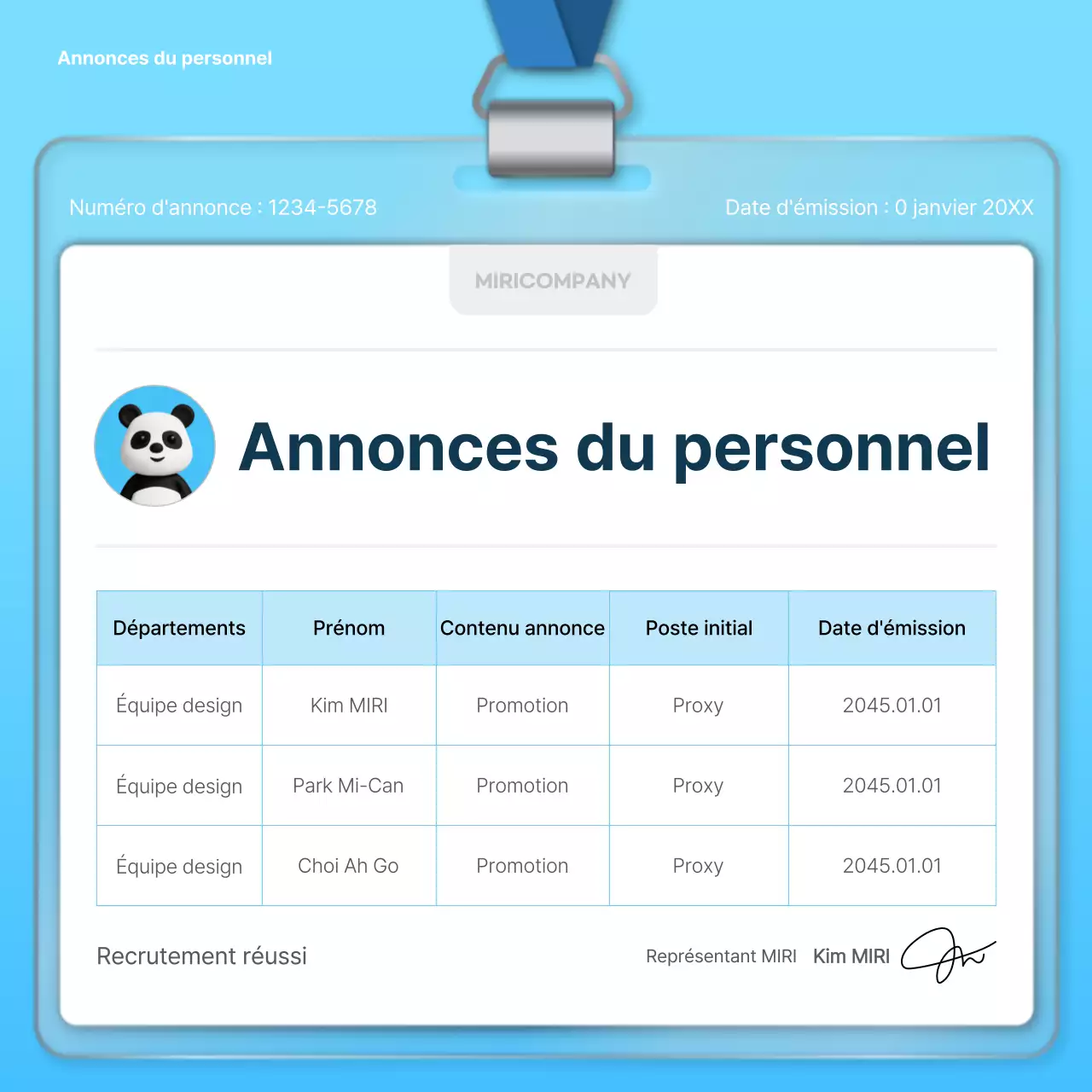 Planificateur moderne de faire-part d'entreprise d'un an en blanc et bleu clair