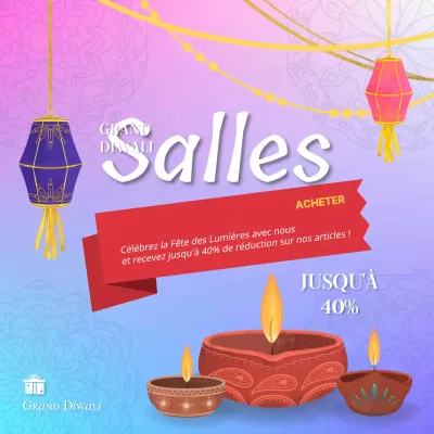 Annonce de vente de Diwali élégante, violette et rose
