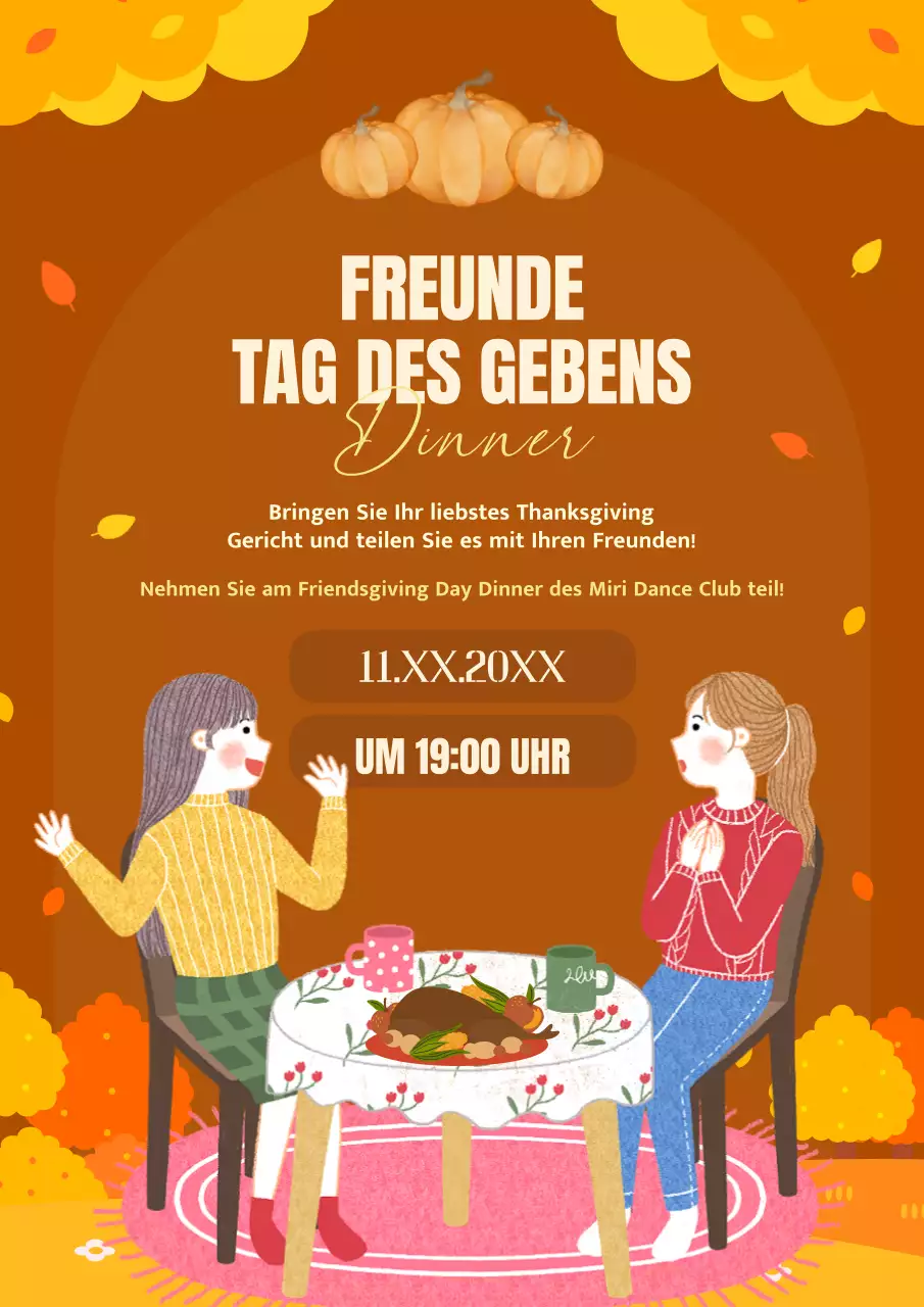 Orange und braun trendy Friendsgiving Day Einladung