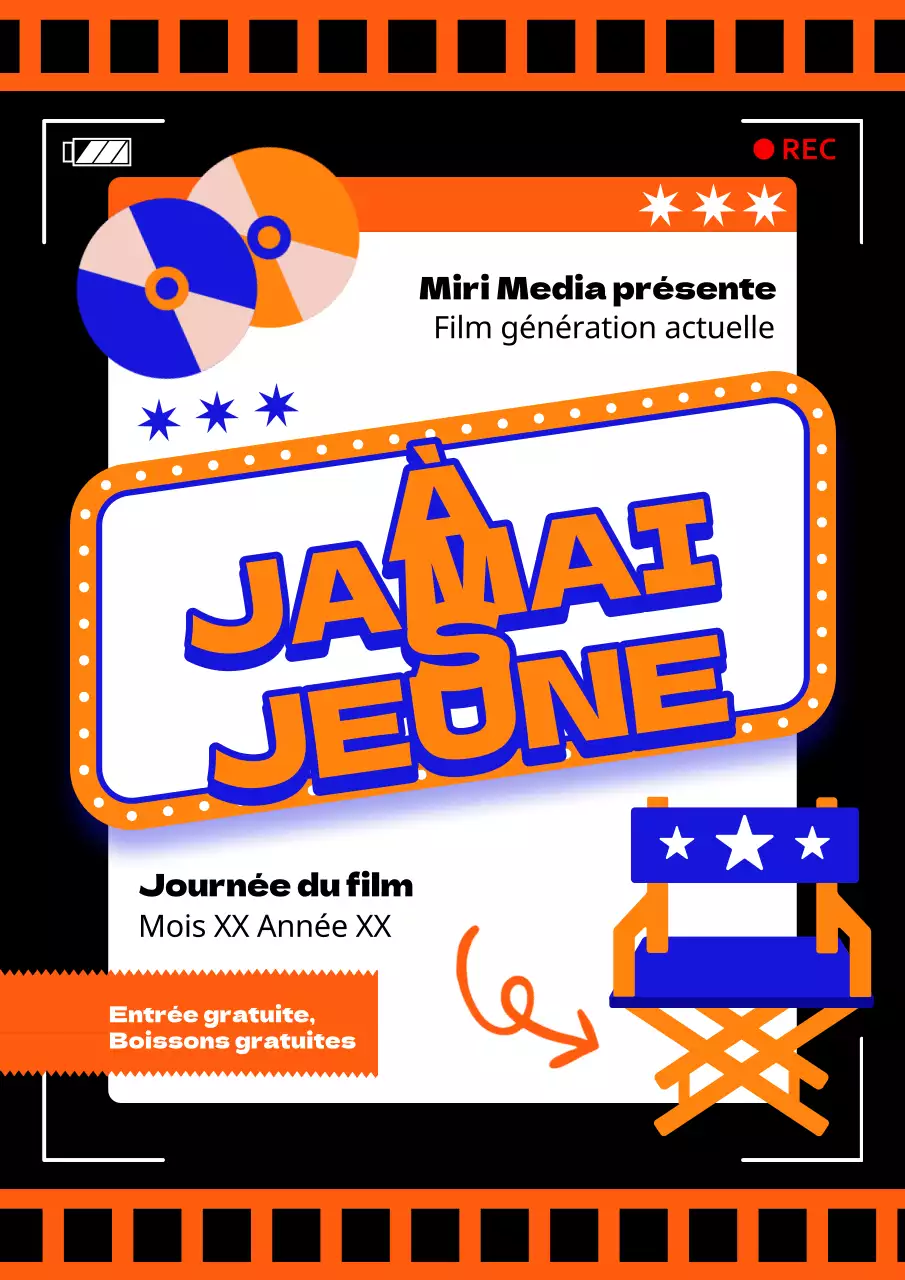 Publicité pour la soirée cinéma rétro noir et orange