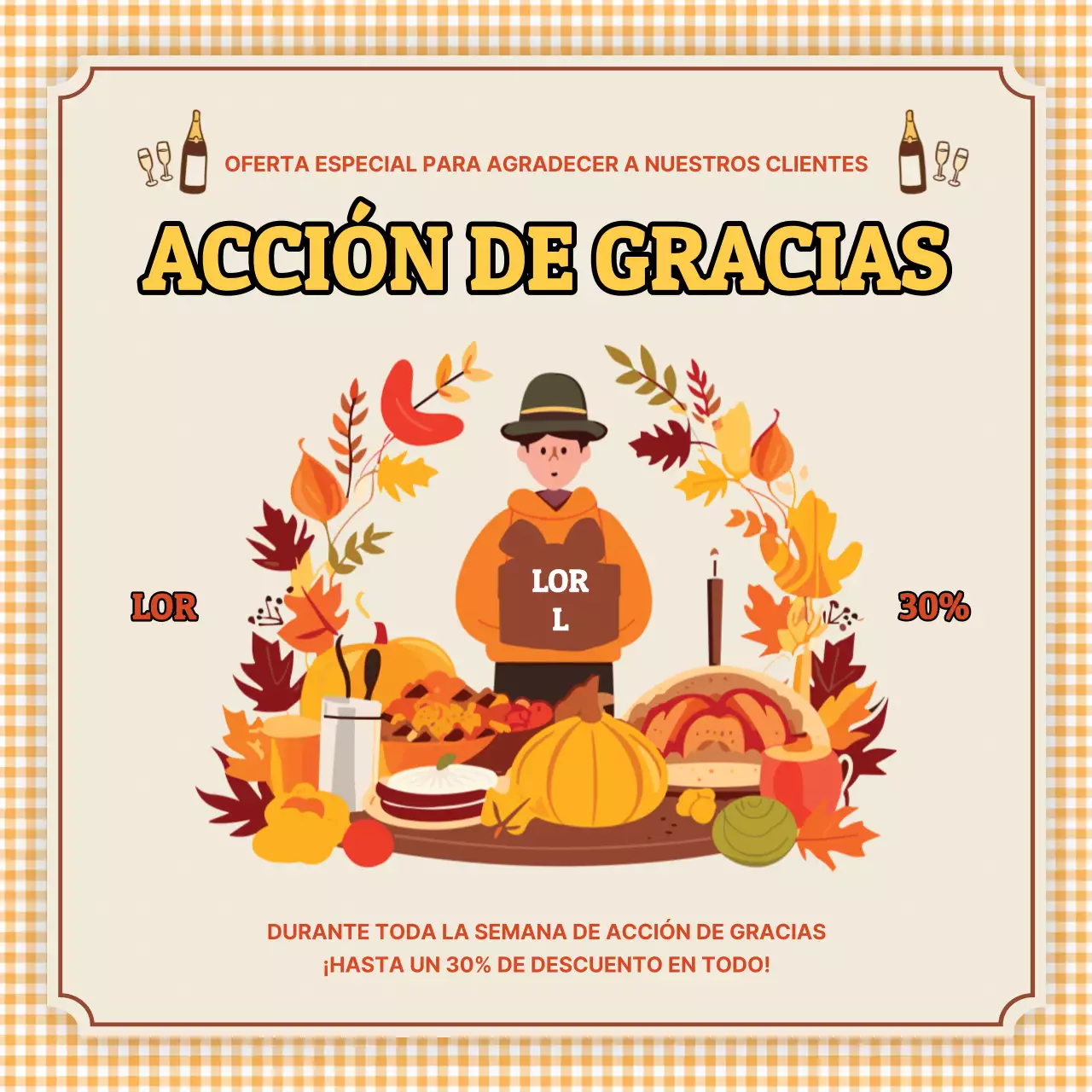 Publicidad de rebajas de Acción de Gracias sencilla en beige y amarillo