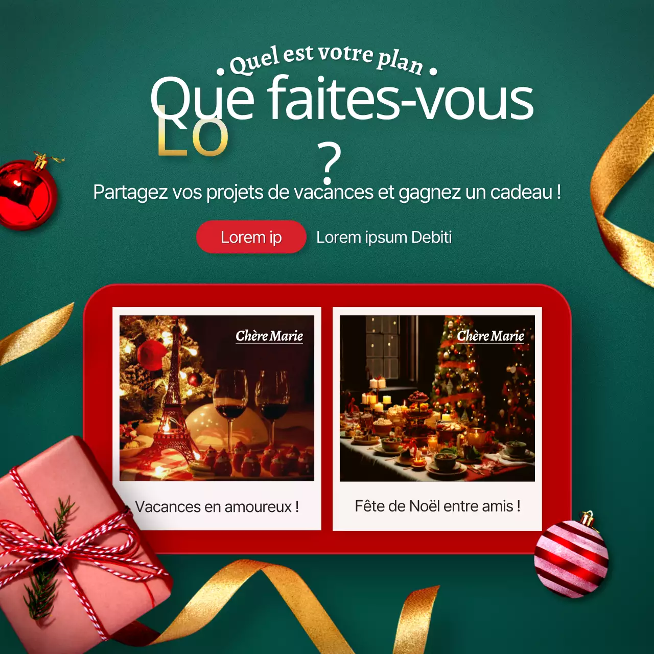 Annoncez un luxueux paquet de modèles de Noël festifs en vert et rouge