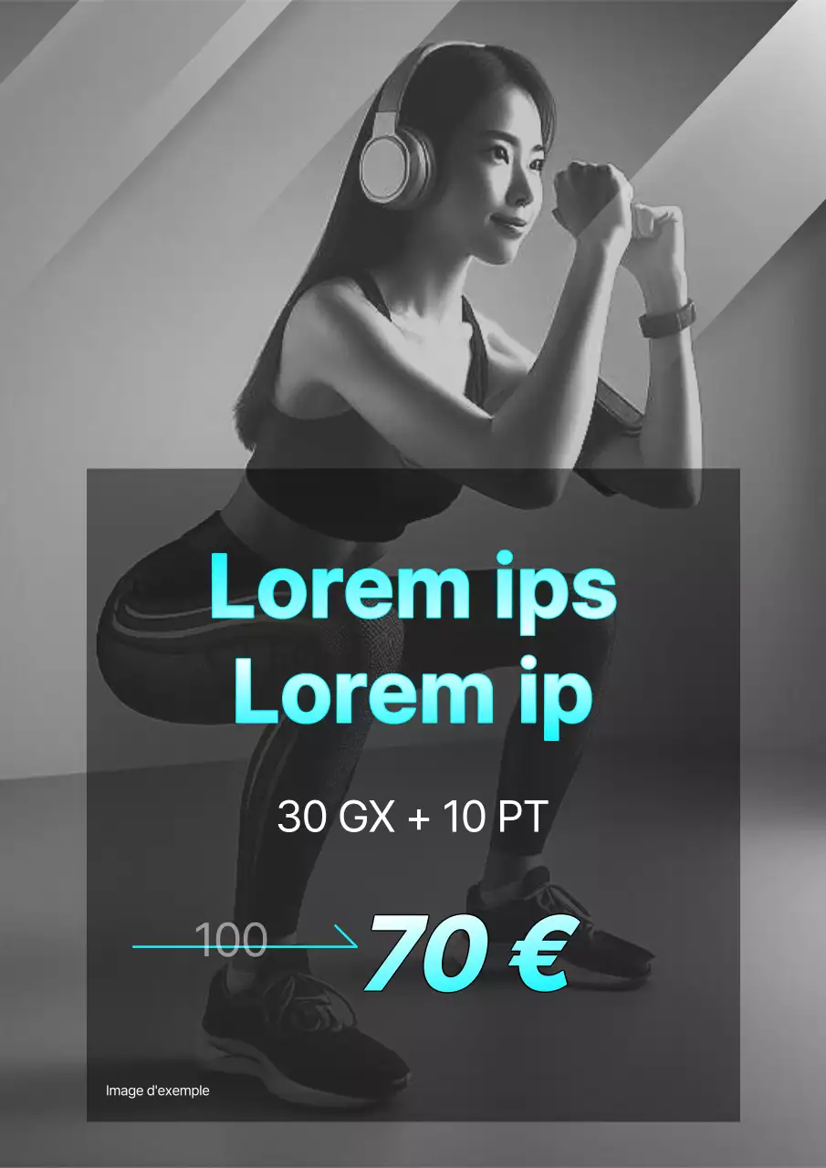 Une publicité de remise en forme tendance en noir et blanc et bleu clair