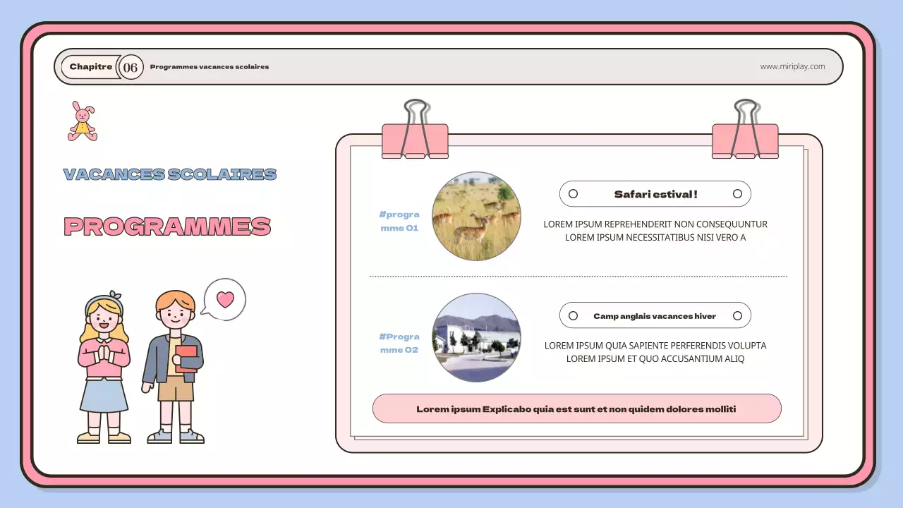 Un mignon portfolio d'instructeurs pour bébés et jeunes enfants en bleu clair et rose.