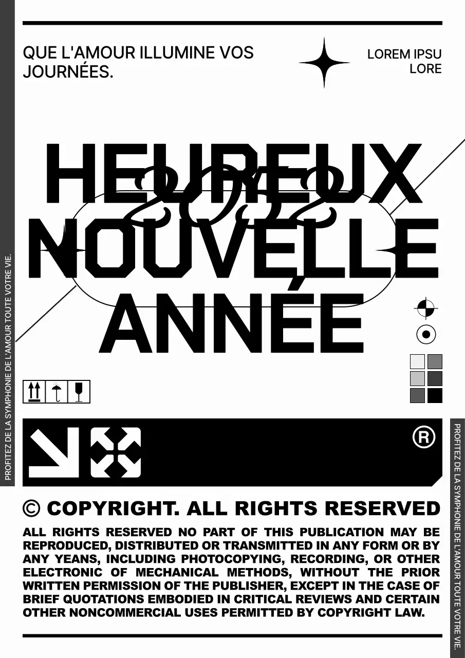 Cartes de vœux tendance pour le Nouvel An en noir et blanc