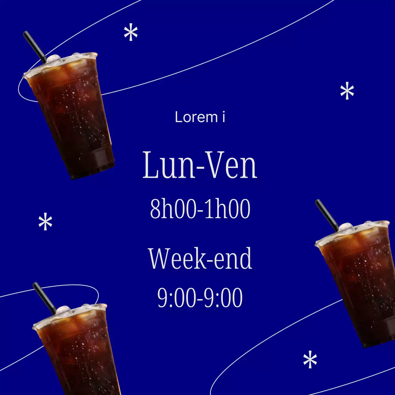 Une simple annonce bleue et blanche sur le panneau d'affichage d'un café