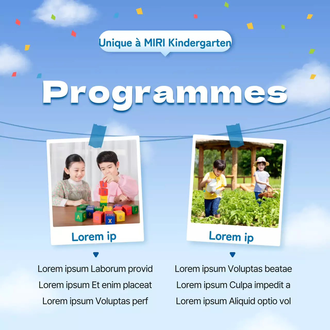 Un joli avis de recrutement bleu clair et blanc pour les écoles maternelles