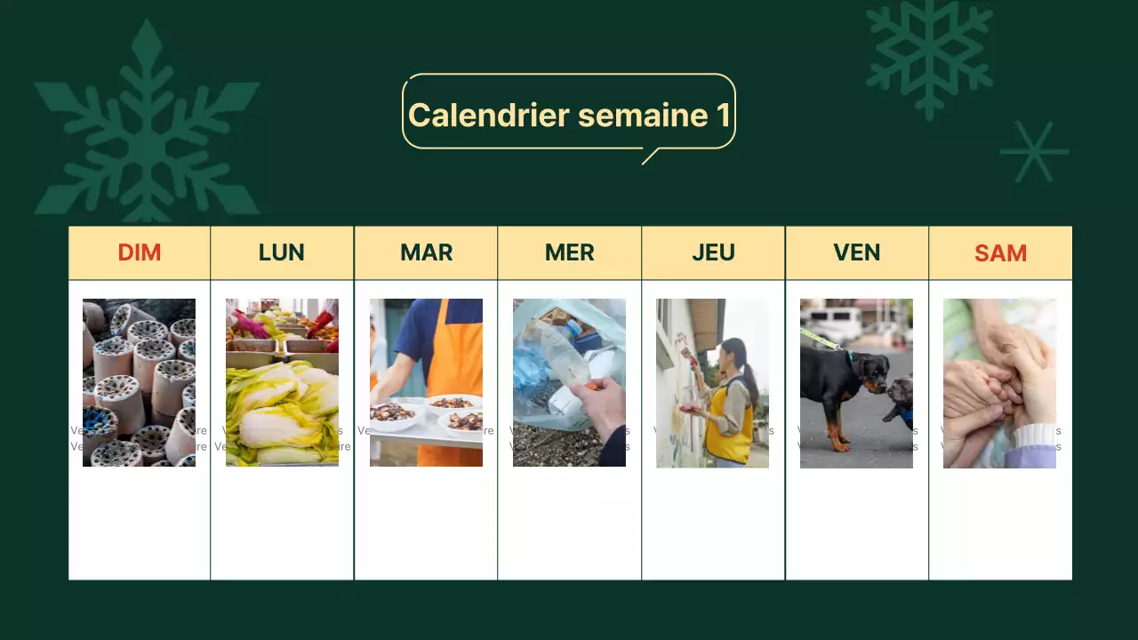 Un tutoriel minimaliste vert et jaune sur l'emploi du temps des bénévoles