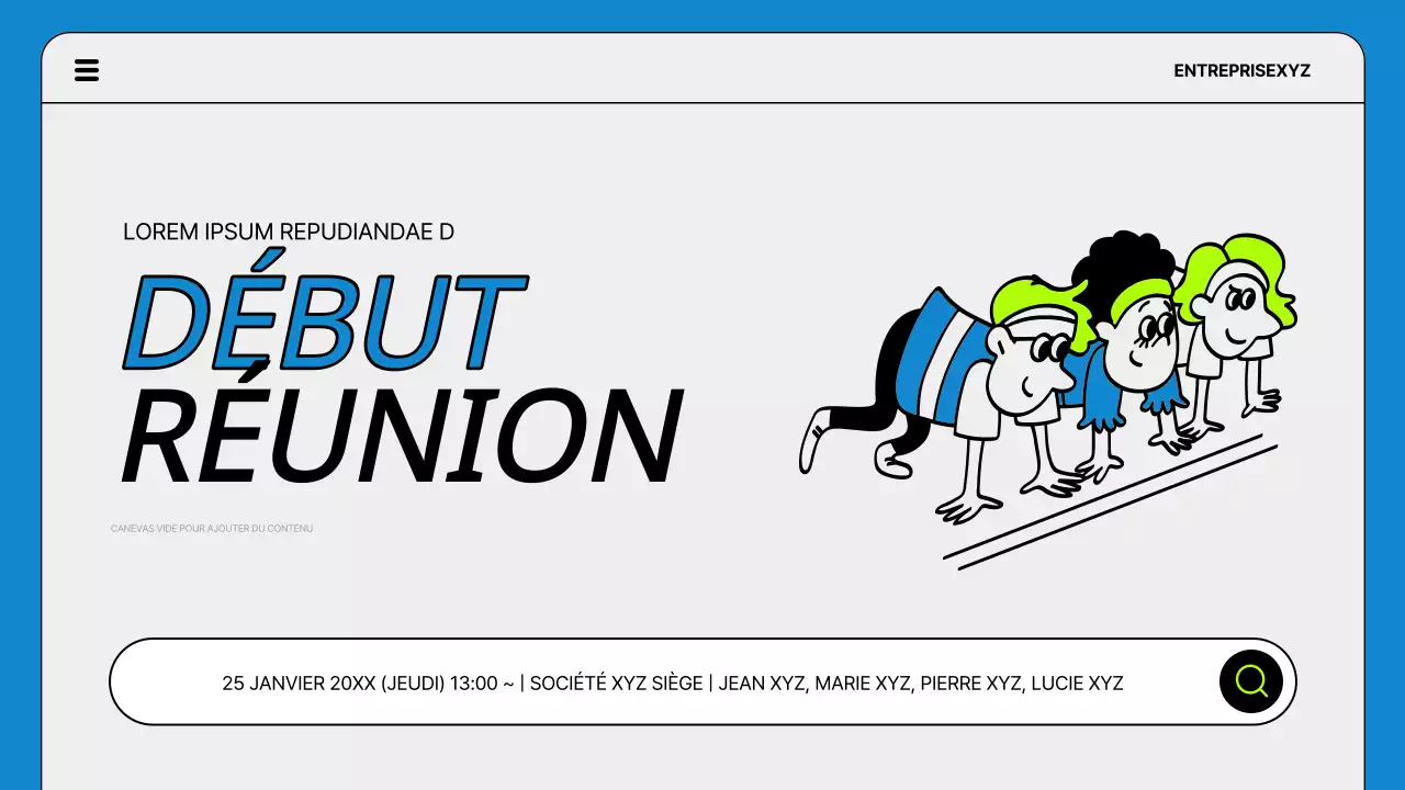 Ordre du jour d'une réunion de lancement de projet en bleu et en fluorescence