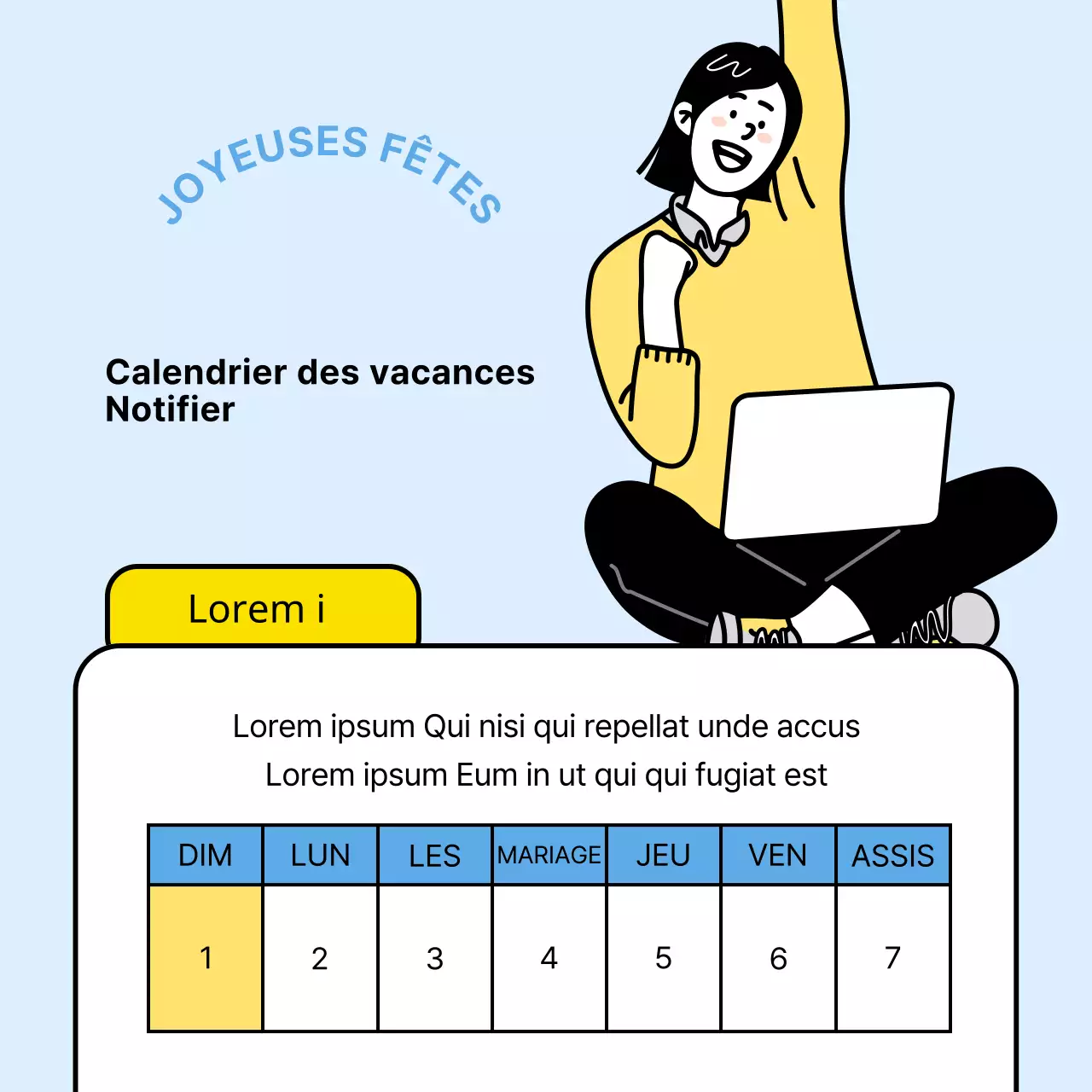 Une simple annonce commerciale en jaune et bleu clair