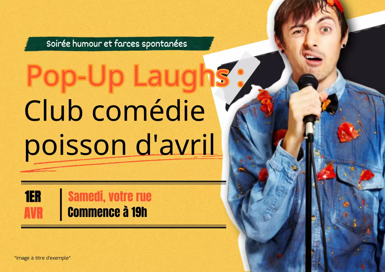 Publicité pour le club du poisson d'avril jaune et orange Kitsch