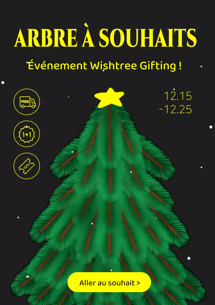 Publicité minimaliste pour les cadeaux de Noël en vert et jaune