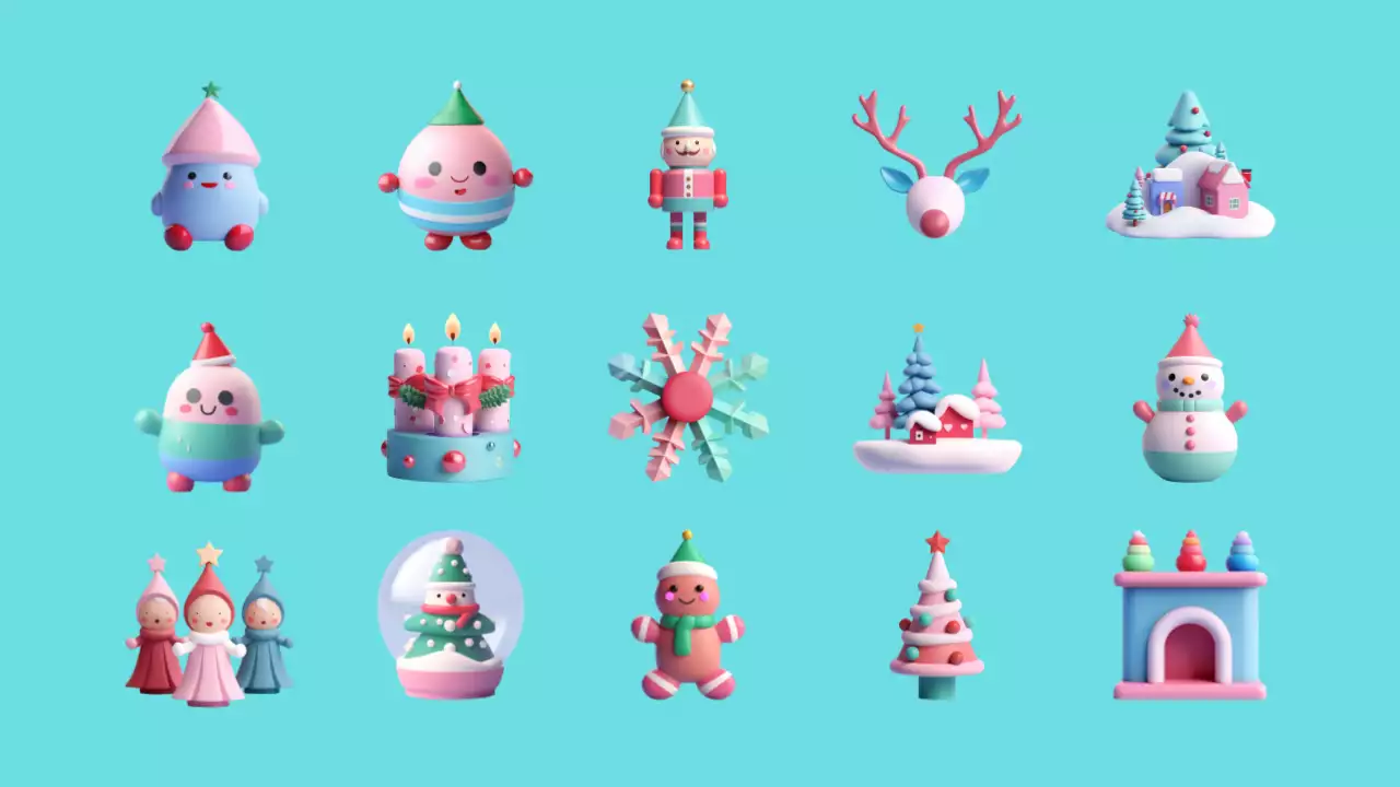 Décorations de Noël 3D bleu clair et rose