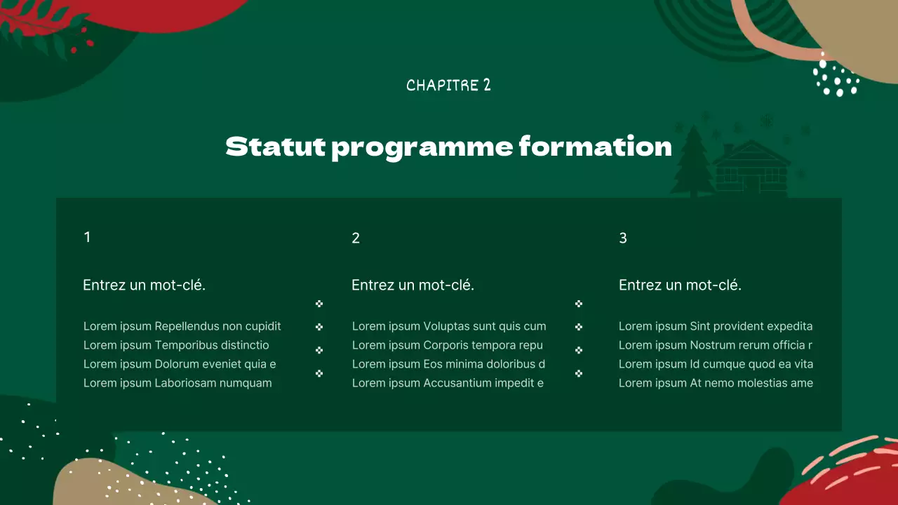 Guide de formation des volontaires avec des motifs géométriques rouges et verts