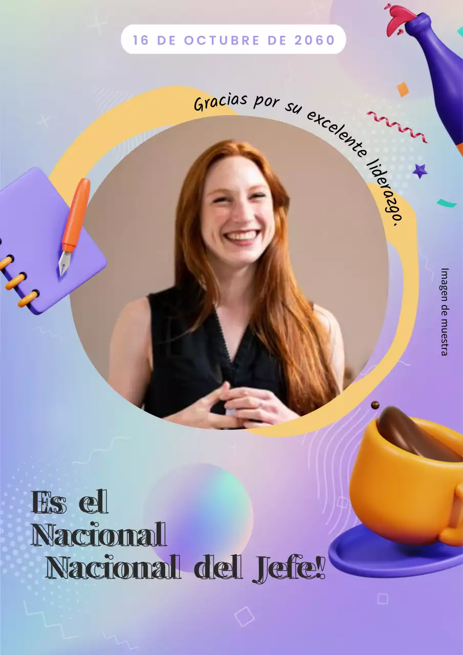 Publicidad moderna morada y amarilla del Día Nacional del Jefe