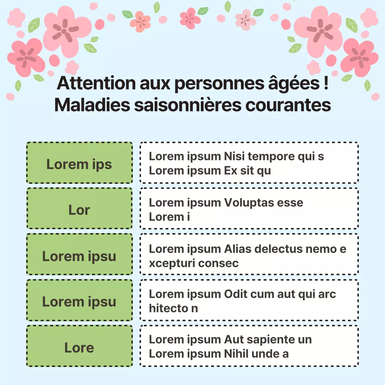 Bulletin d'information rose et jaune sur les soins de santé aux personnes âgées au printemps