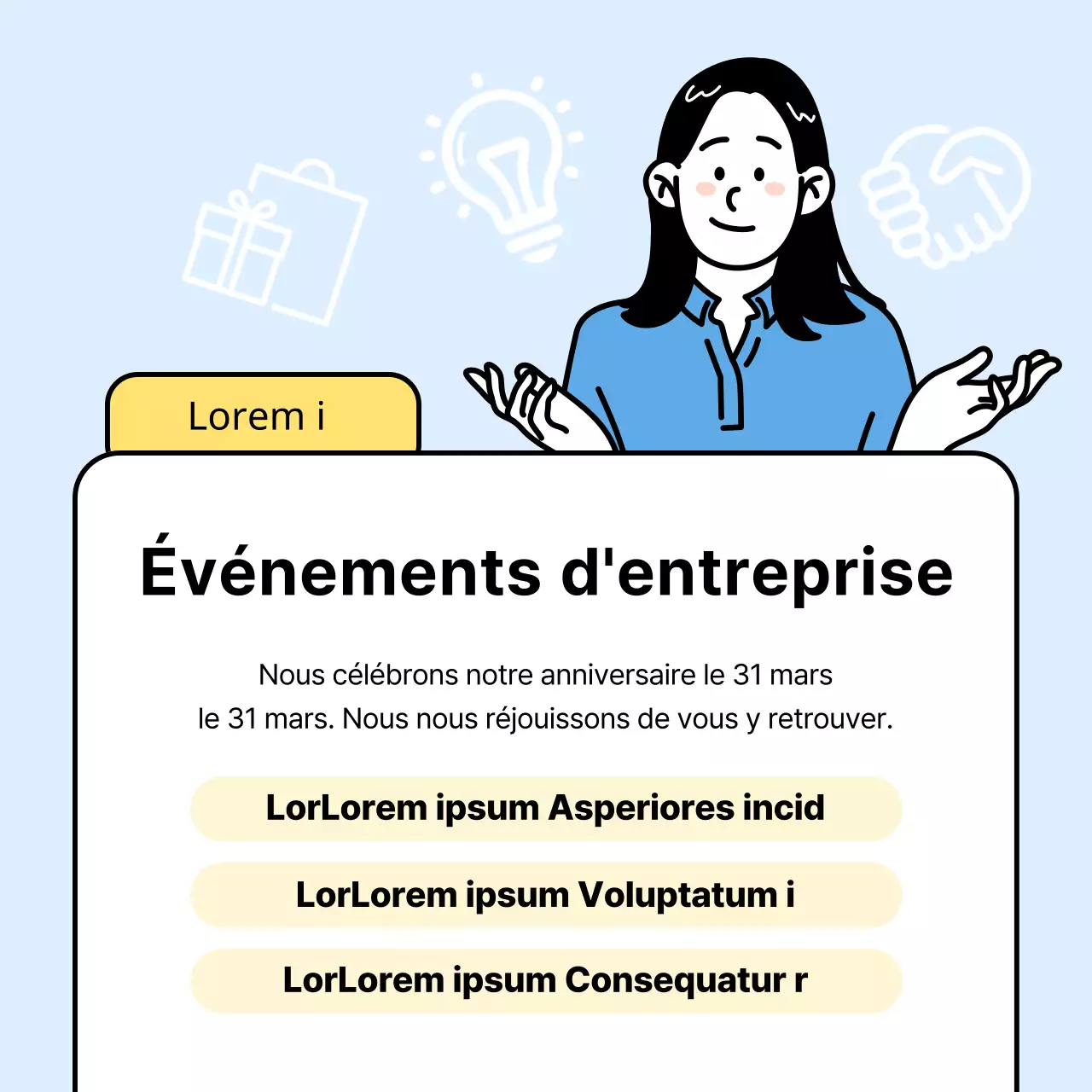 Une simple annonce commerciale en jaune et bleu clair