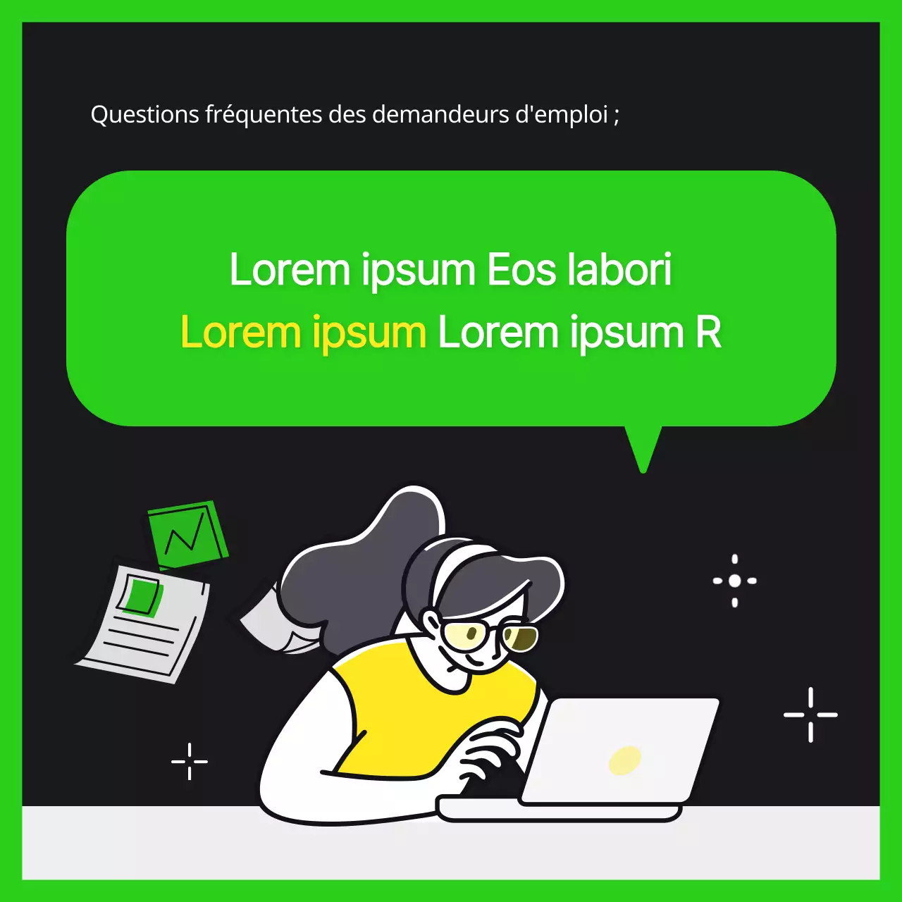 Informations sur l'entretien avec le titulaire dans le style branché du vert citron et du noir