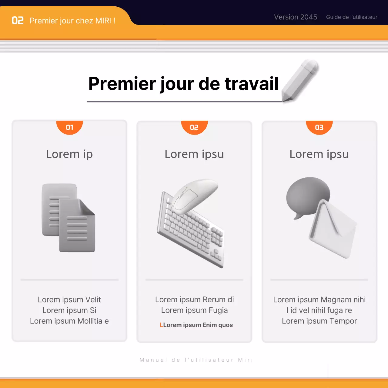 Matériel de formation simple, noir et orange, pour l'intégration des nouveaux employés