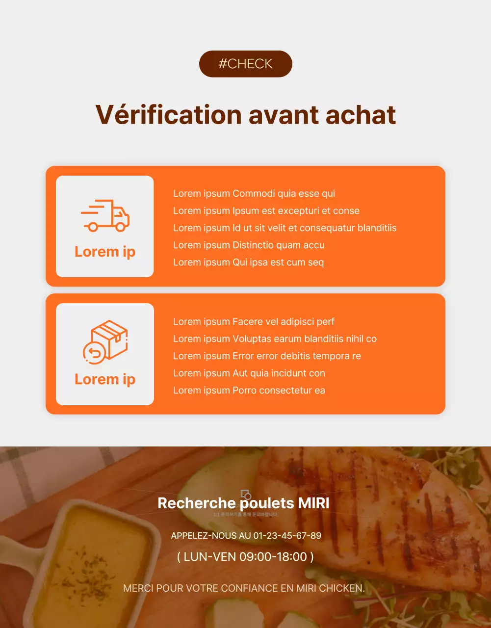 Promouvoir les blancs de poulet Simple Diet à l'orange et au marron