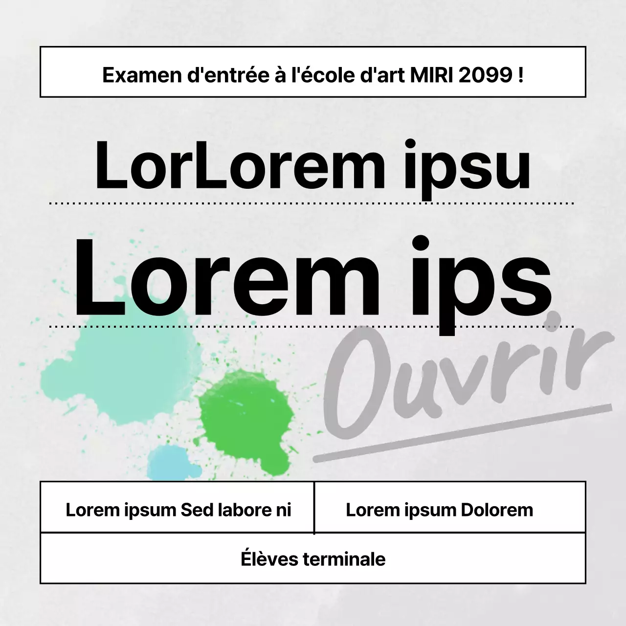 Examen d'entrée gris et simple promotion des conférences des écoles d'art
