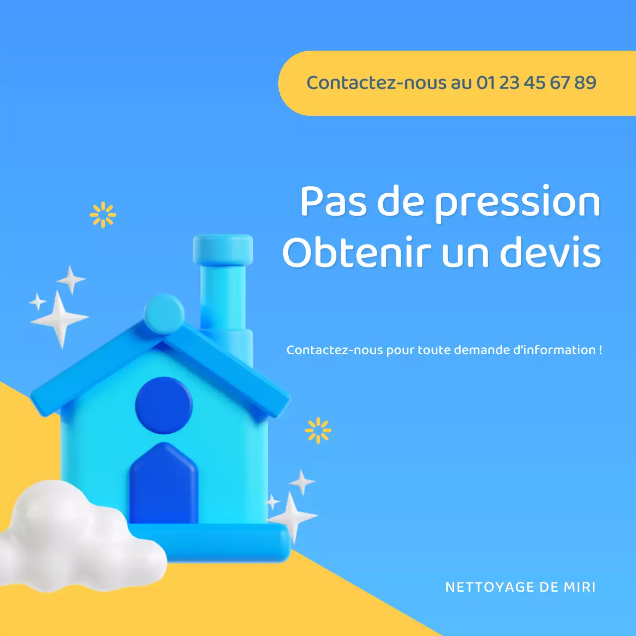 Promotion d'une simple agence de nettoyage bleue et jaune