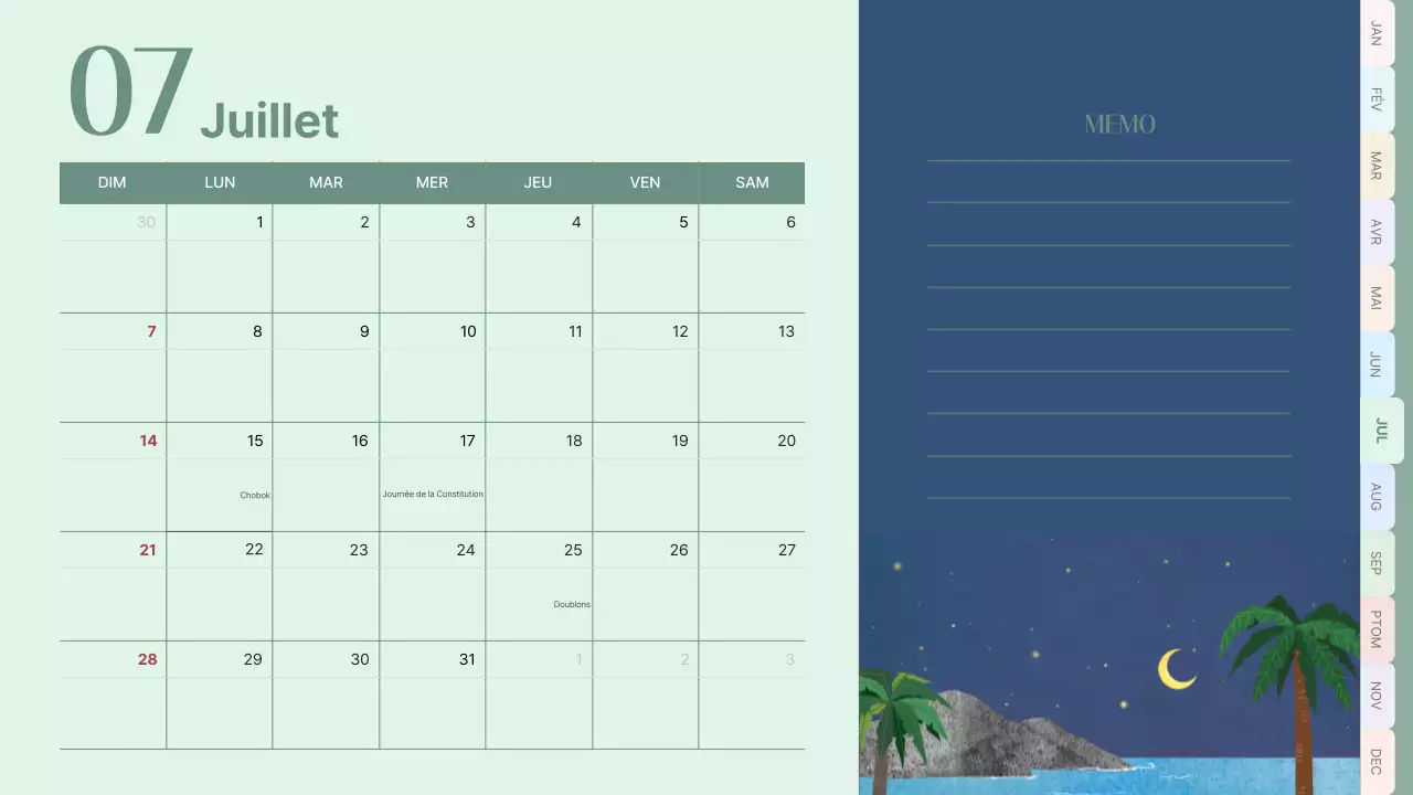 Calendrier classique en rose et bleu clair
