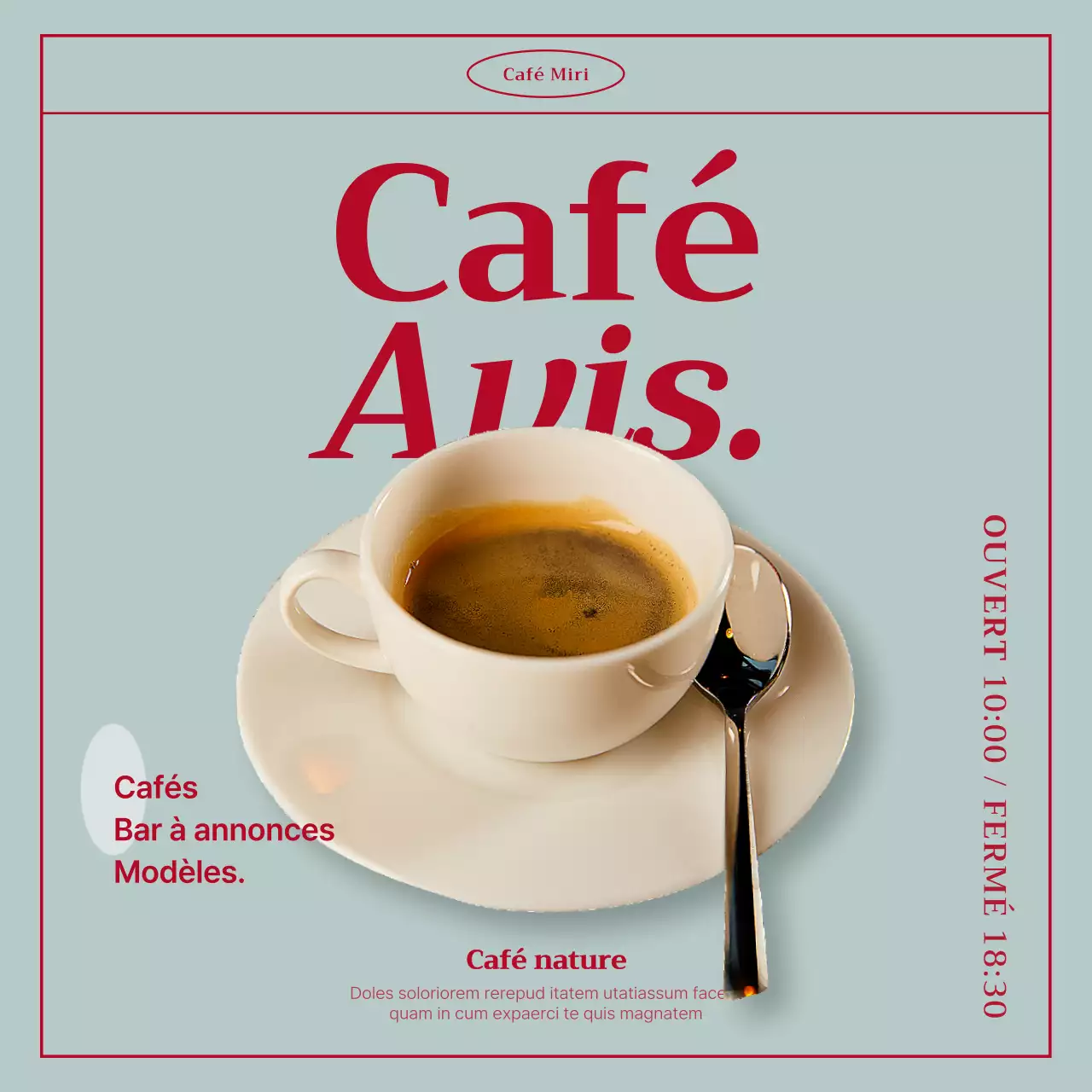 Annonce de café vintage en menthe et rouge