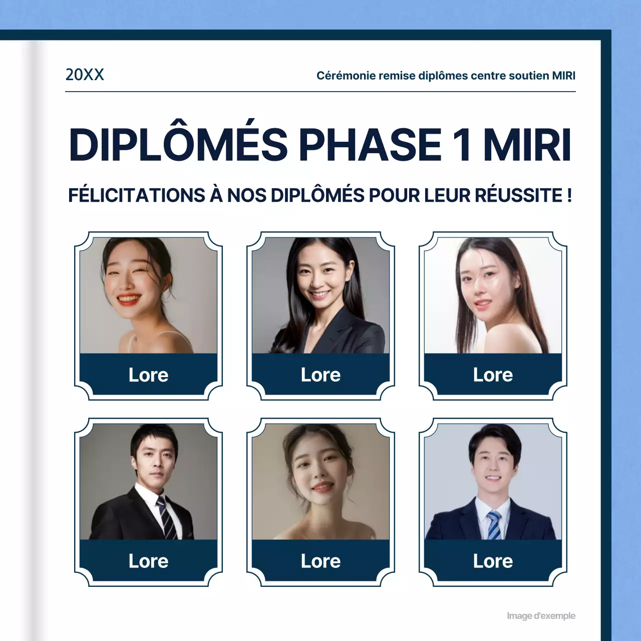 Lettre de remise de diplôme minimaliste sur fond bleu clair