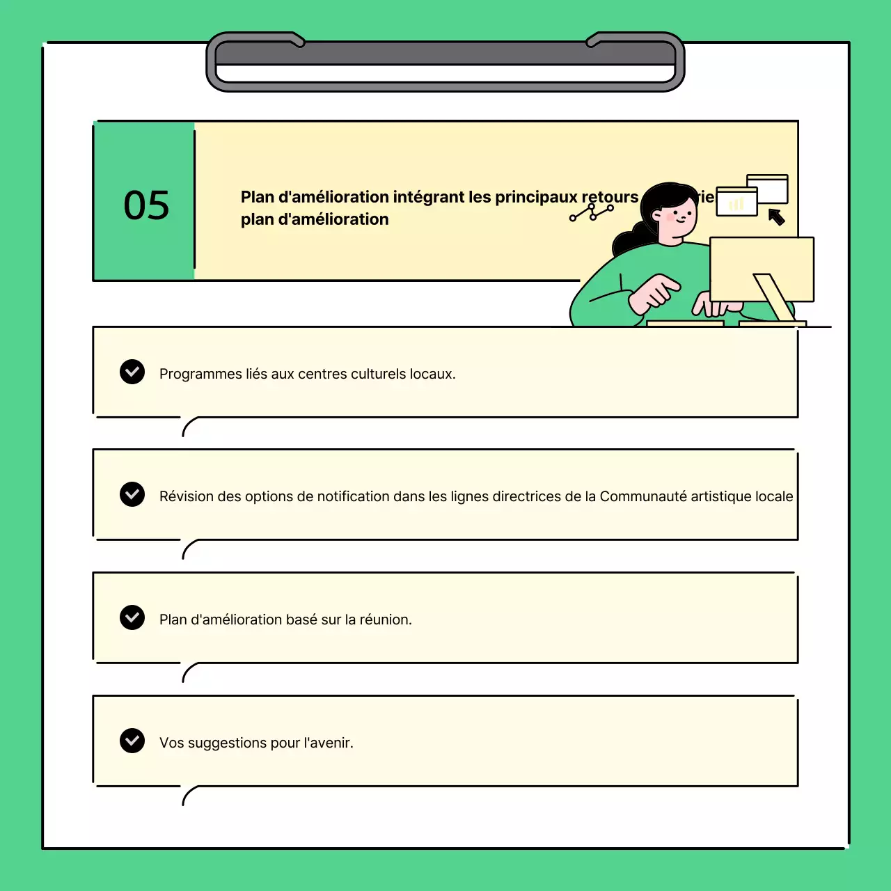 Un simple rapport vert et jaune sur les résultats des réunions régionales