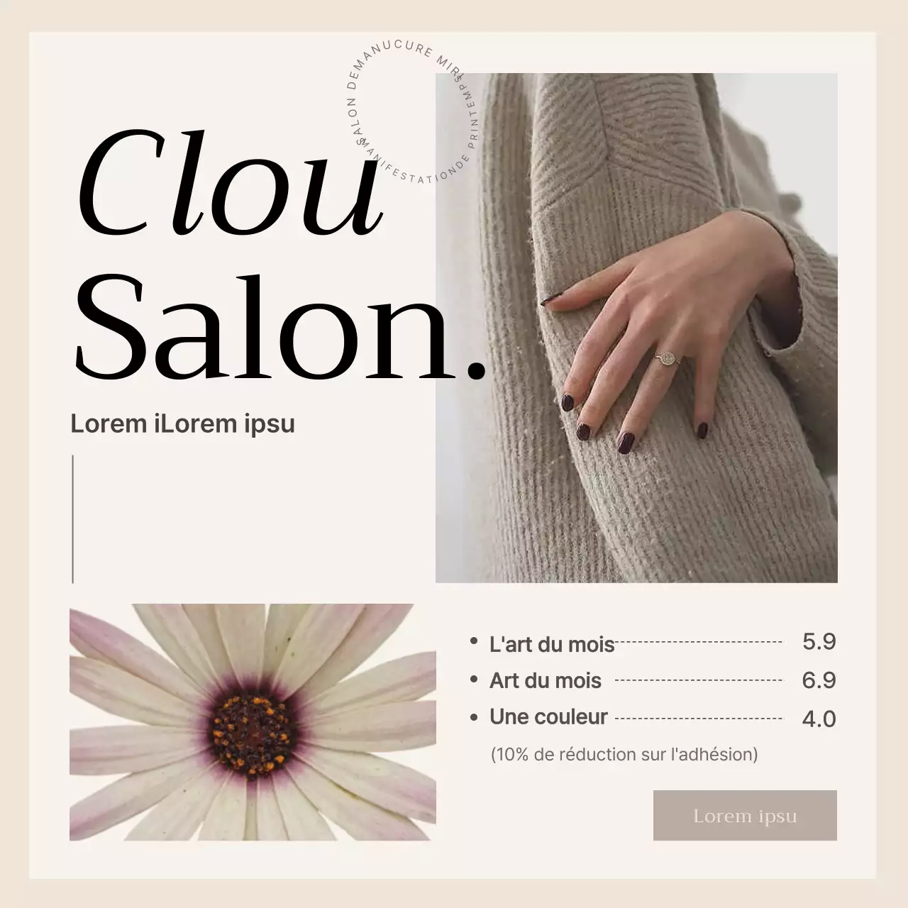 Faites la promotion de votre salon de manucure beige et simple sur les médias sociaux