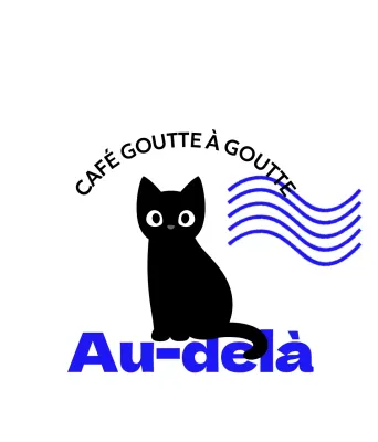 Marchandises de café avec des chats mignons, du texte bleu et des vagues
