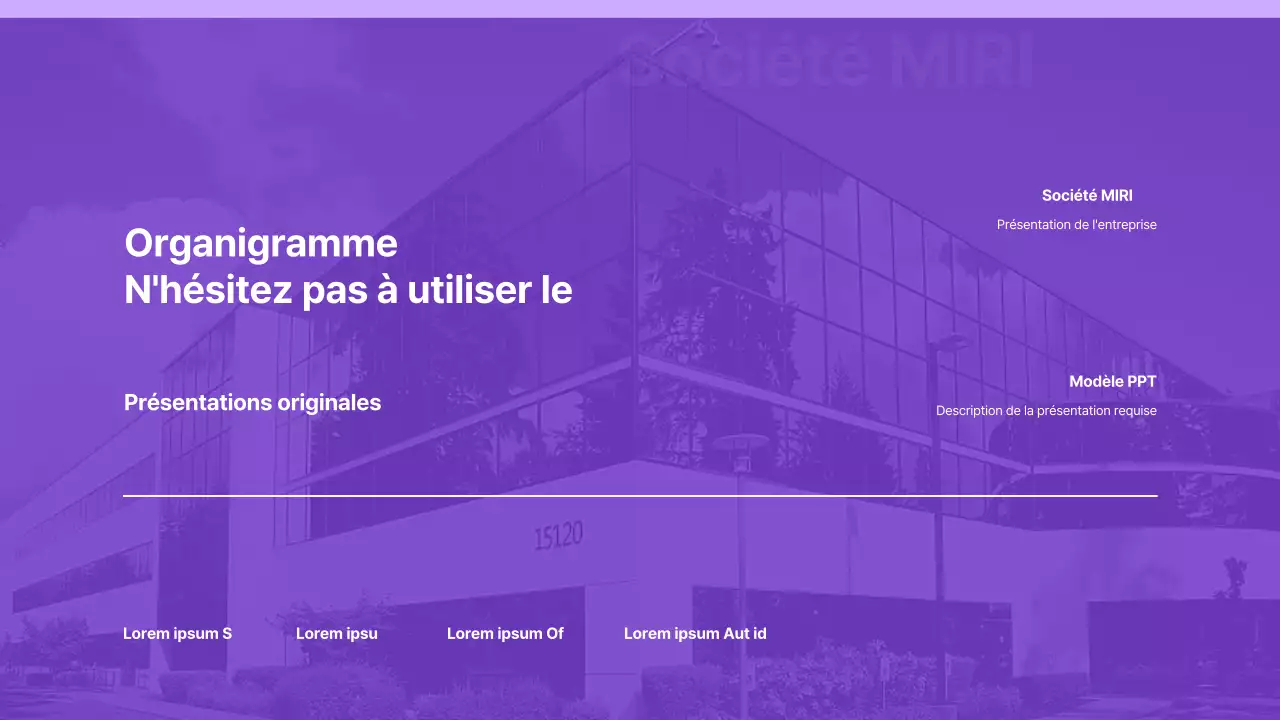 Présentation avec un simple fond violet et blanc et des éléments uniquement