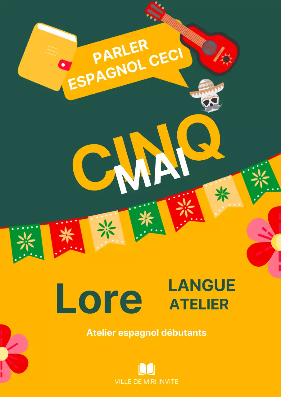 Publicité kitsch verte et orange pour les cours d'espagnol