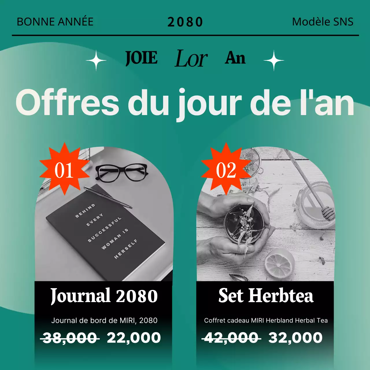 Promouvoir un modèle de marketing pour le Nouvel An en orange et menthe