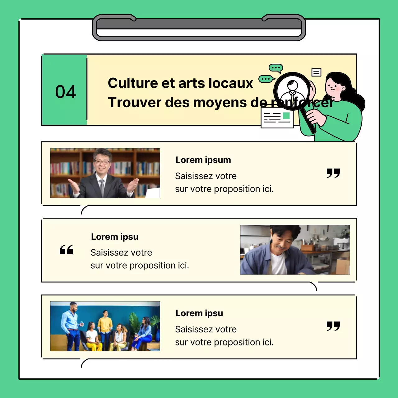 Un simple rapport vert et jaune sur les résultats des réunions régionales