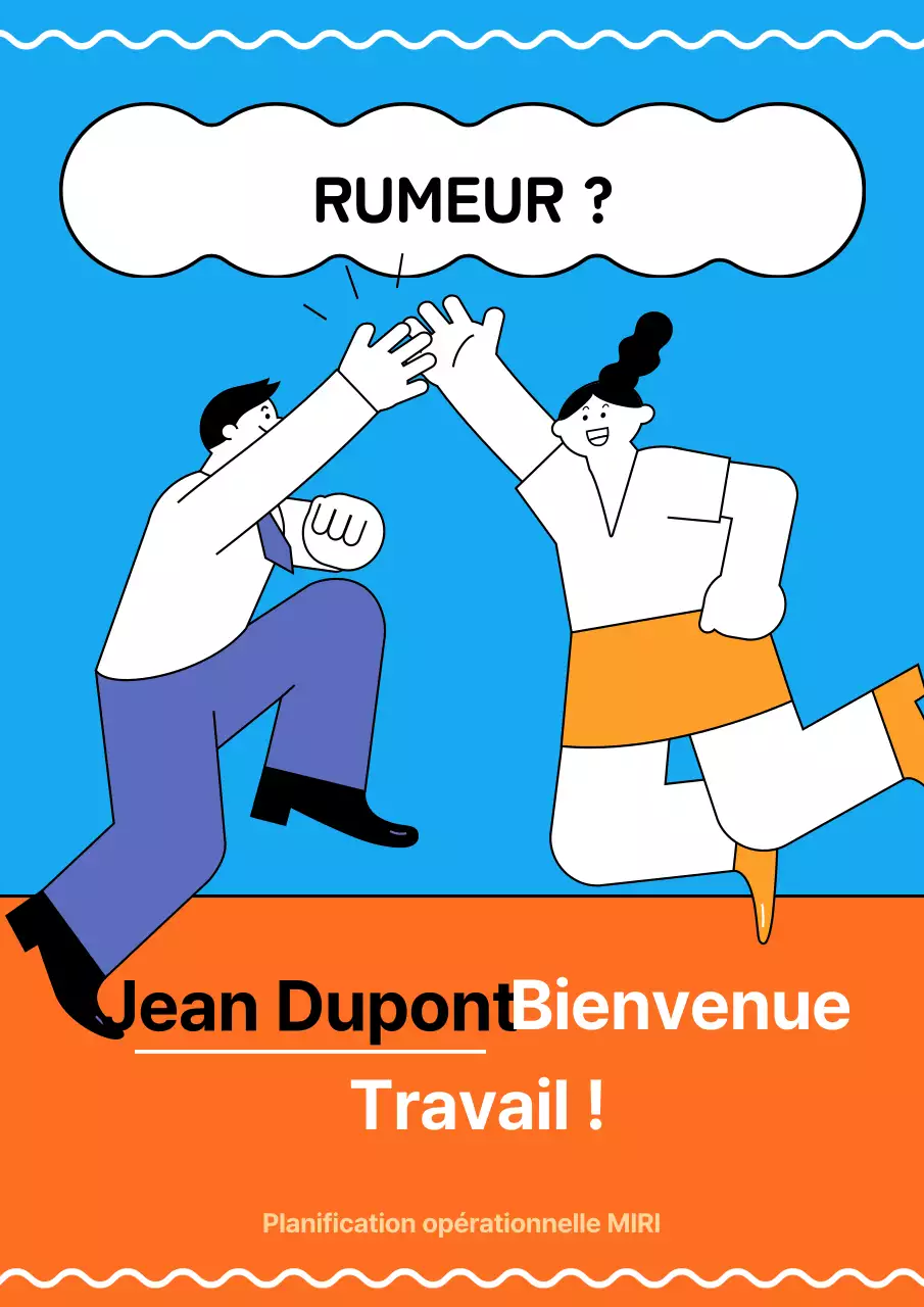 Un message de bienvenue kitsch orange et bleu pour le travail