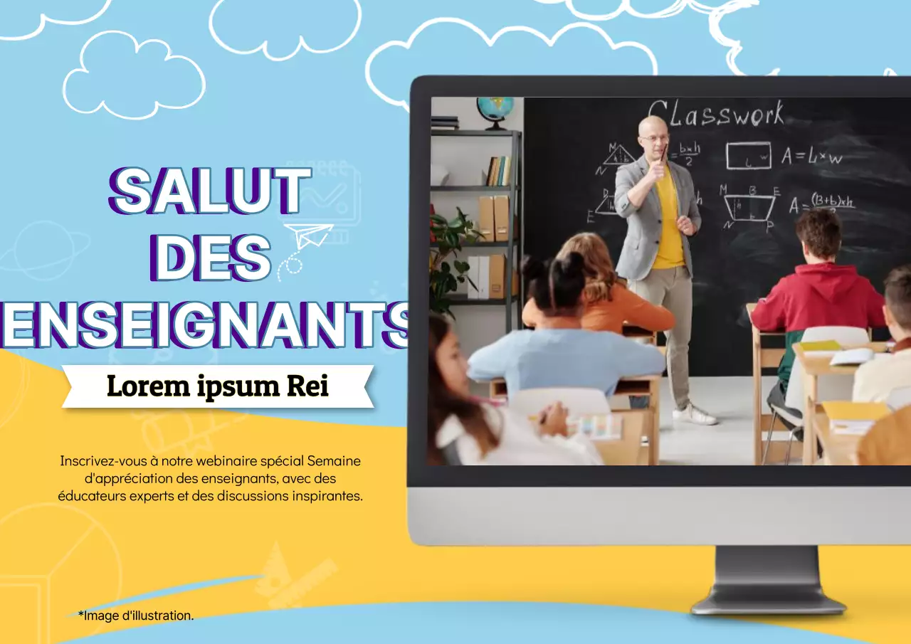 Invitation à un webinaire pour la Journée des enseignants (bleu ciel et jaune)