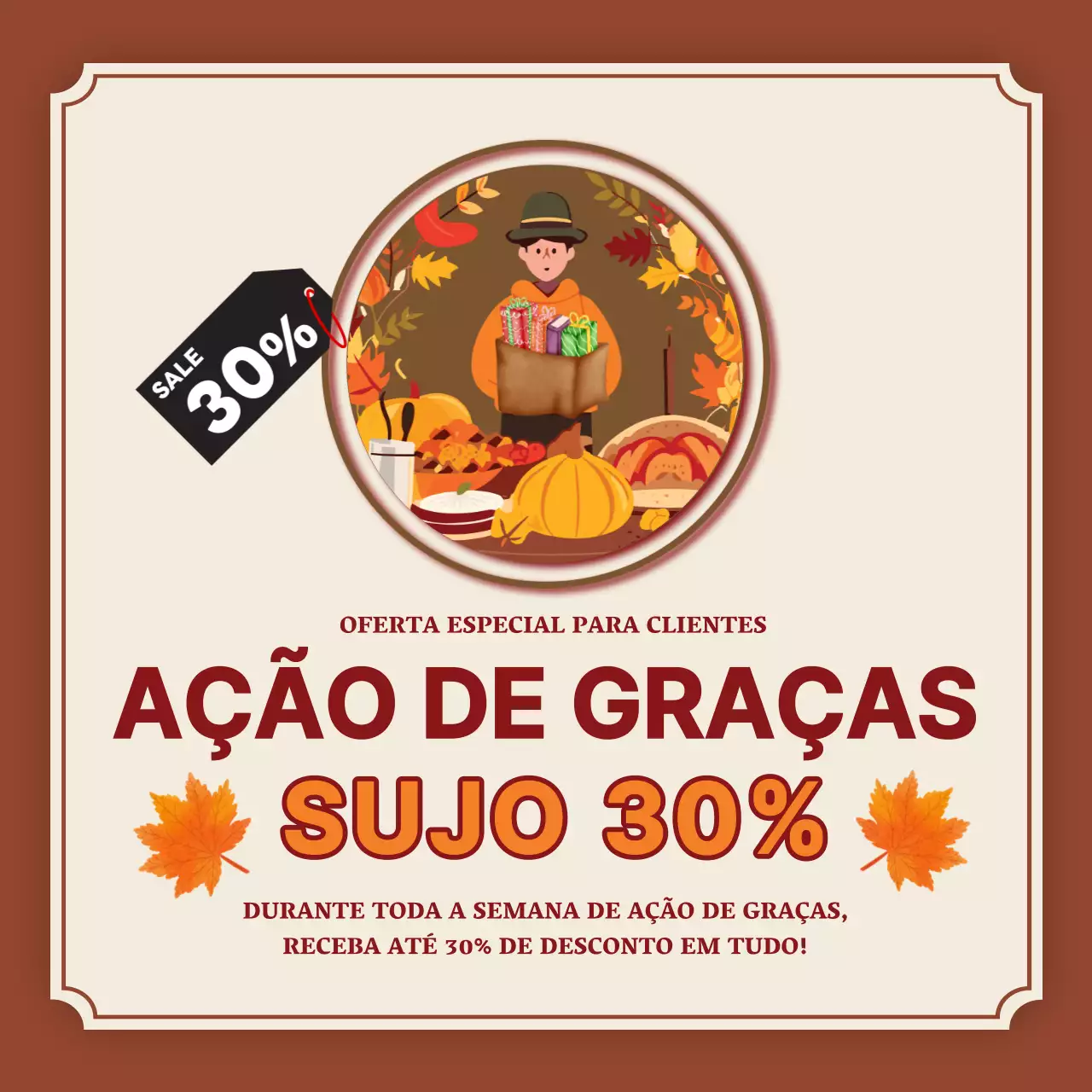 Anúncio simples de Ação de Graças bege e castanho