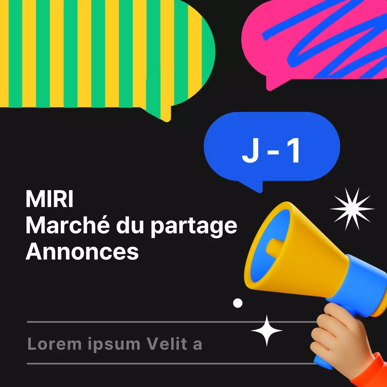 Annonce d'un marché de partage noir et fluorescent