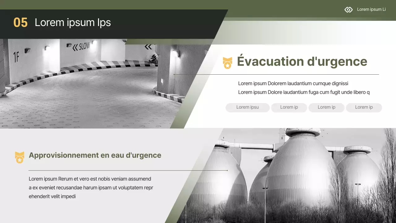 Matériel moderne de formation à la protection civile en jaune et kaki