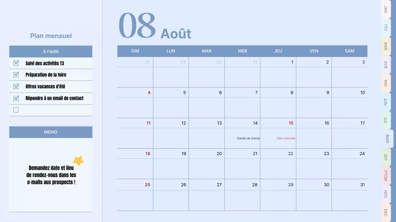 Calendrier classique en rose et bleu clair