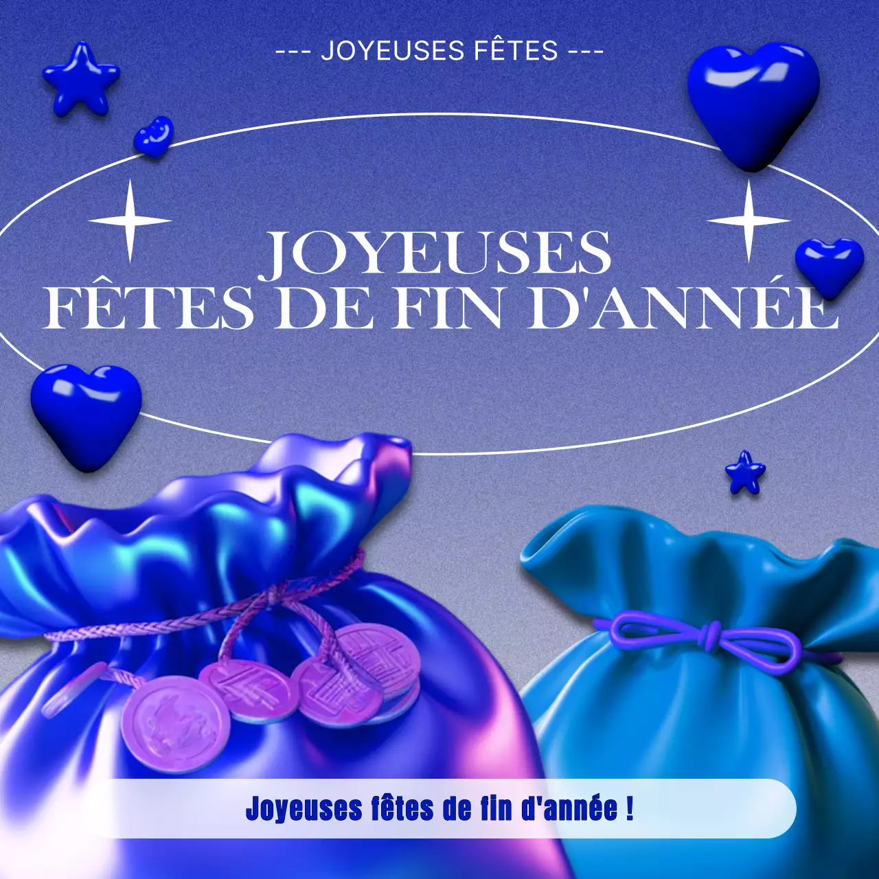 Une carte de vœux kitsch en bleu et blanc pour les fêtes de fin d'année