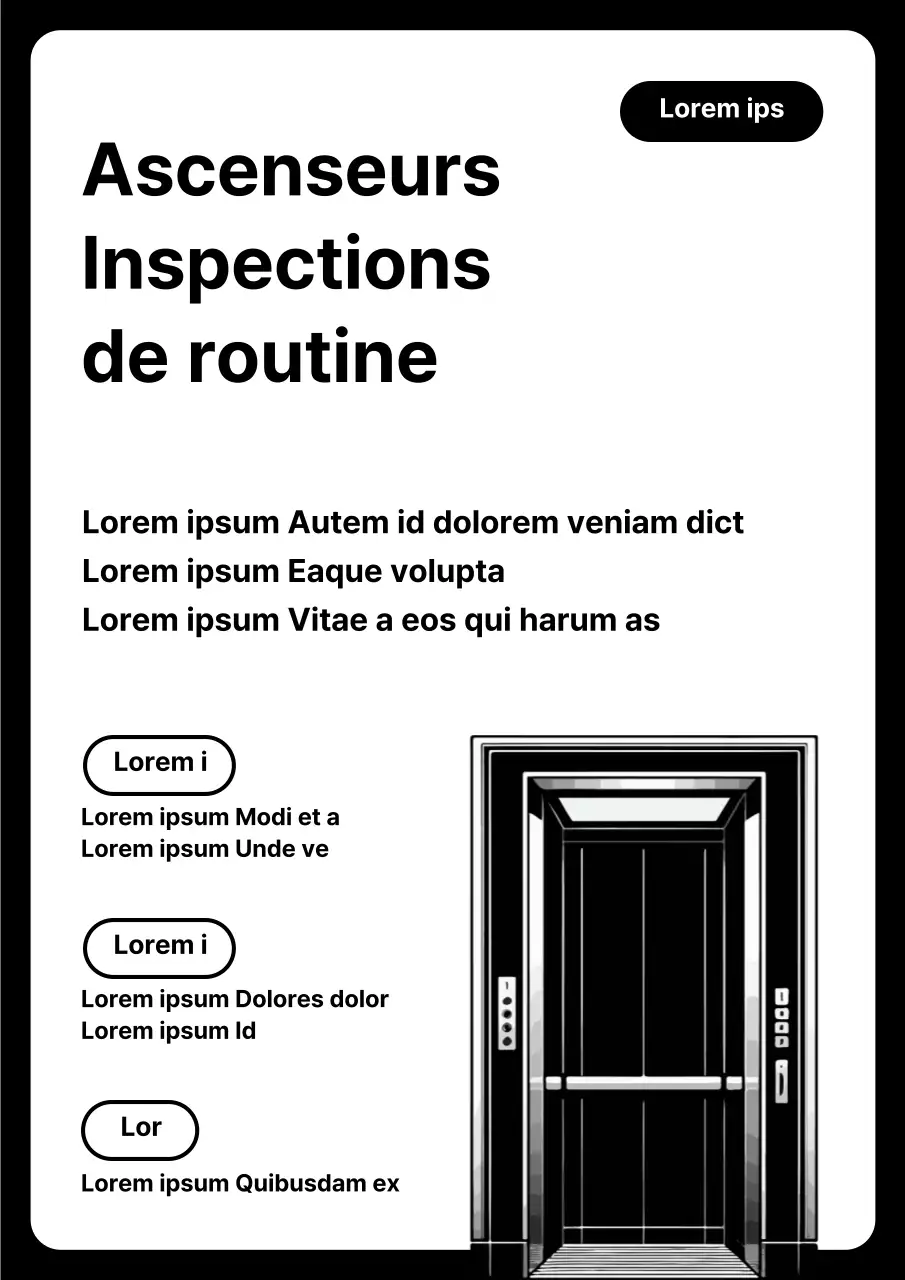 Avis de maintenance d'un ascenseur moderne en noir et blanc