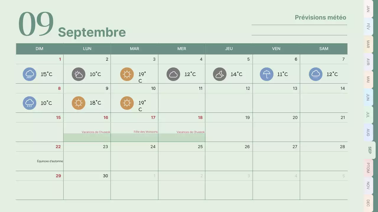 Calendrier classique en rose et bleu clair