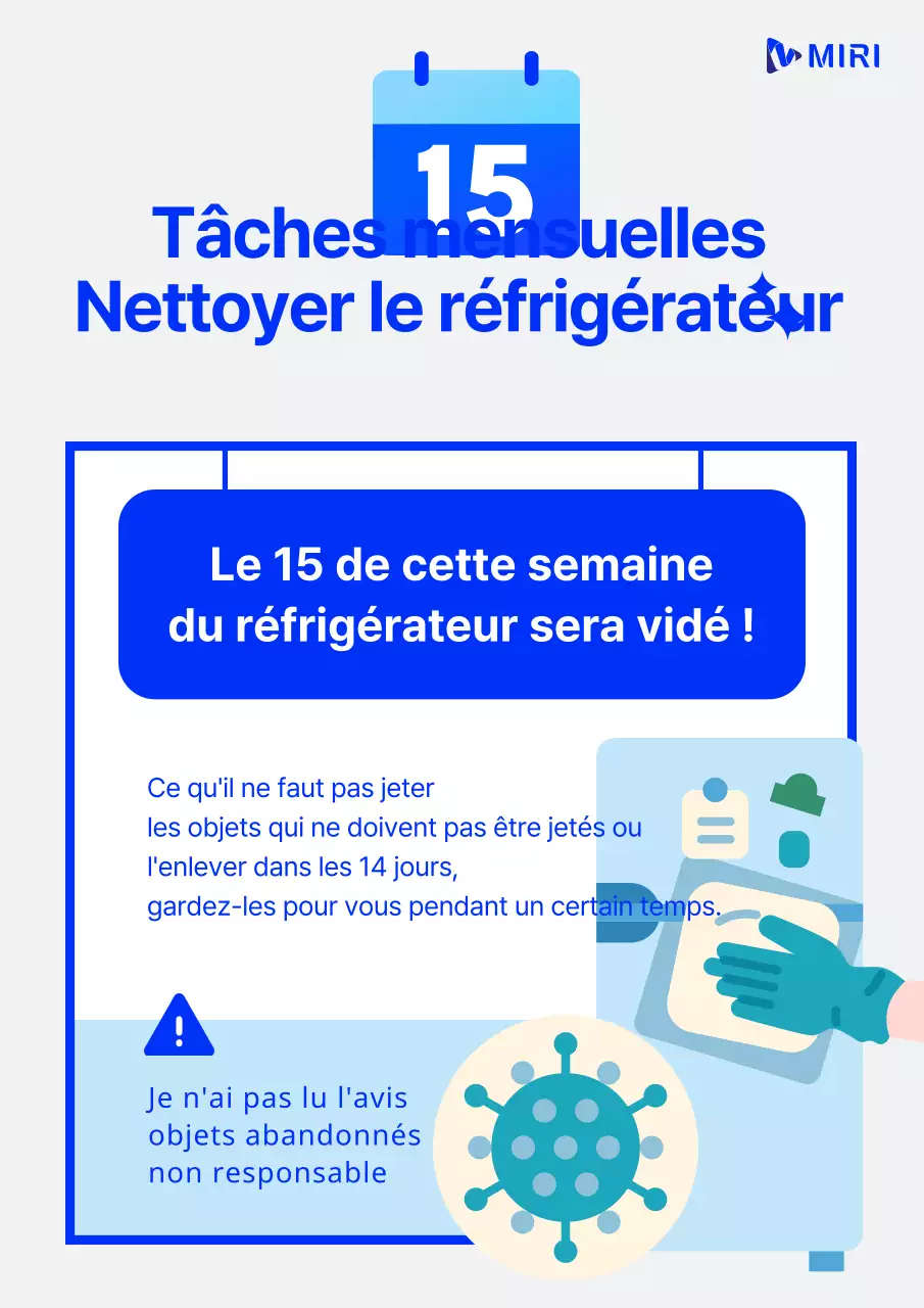 Un simple avis de nettoyage de réfrigérateur en bleu