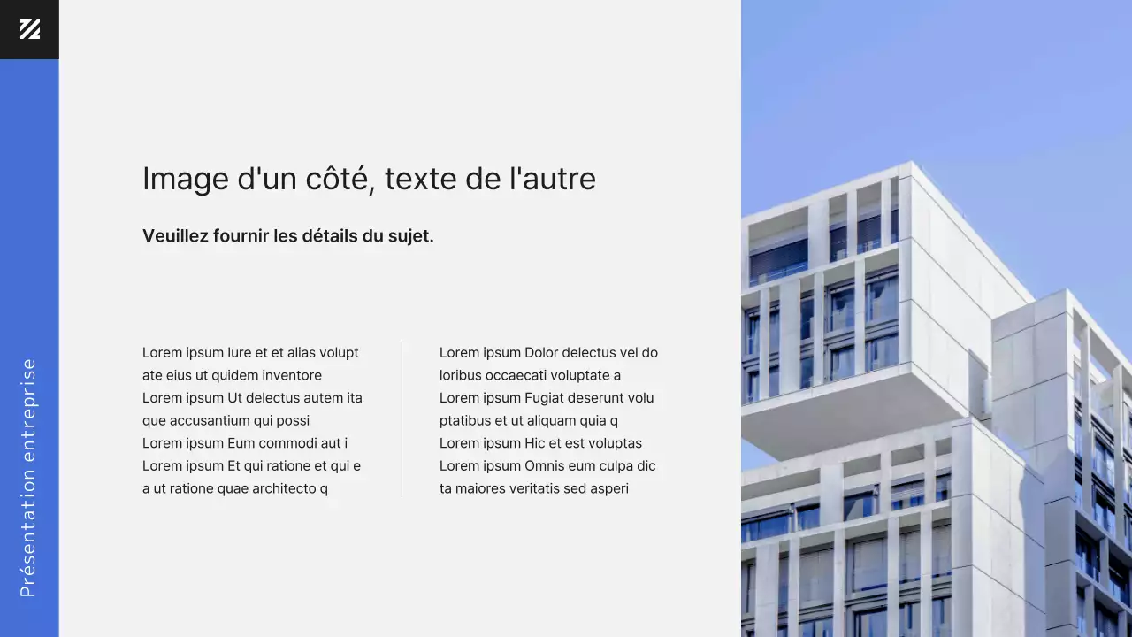 Présentation du document d'affaires d'une employée de bureau moderne en bleu
